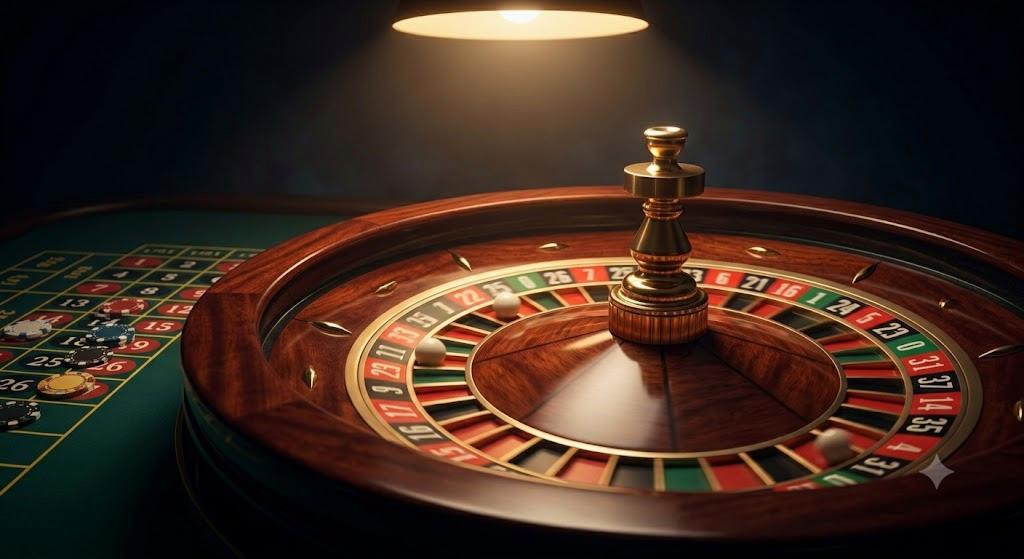 Roulette wheel with polished mahogany surround