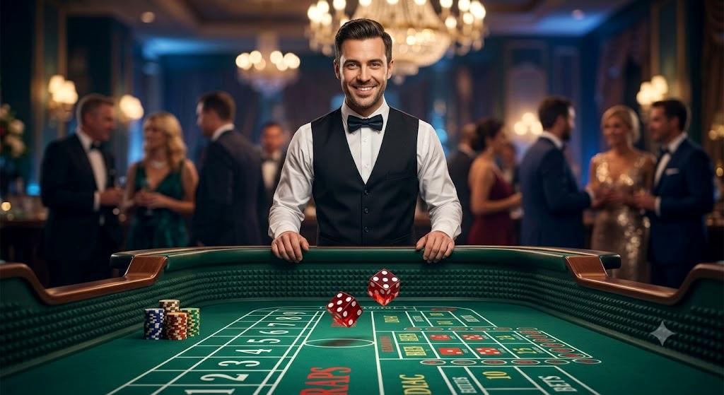 Craps table with professional dice and padded rails